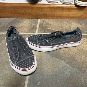 Blowfish Black Canvas Slip-On Sneakers with Red-Trim Sole